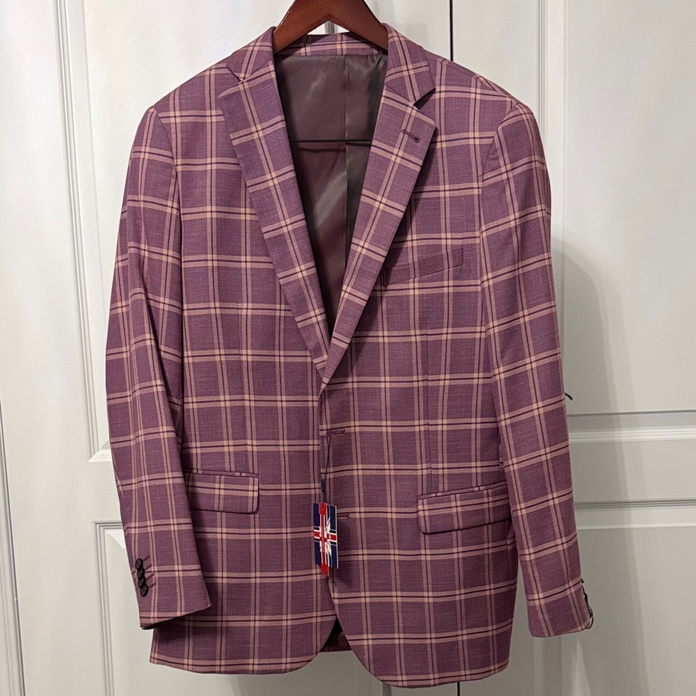 Men's Purple Plaid Blazer and Pant 2 Piece Suit Set - Size 44R blazer, 33R pants